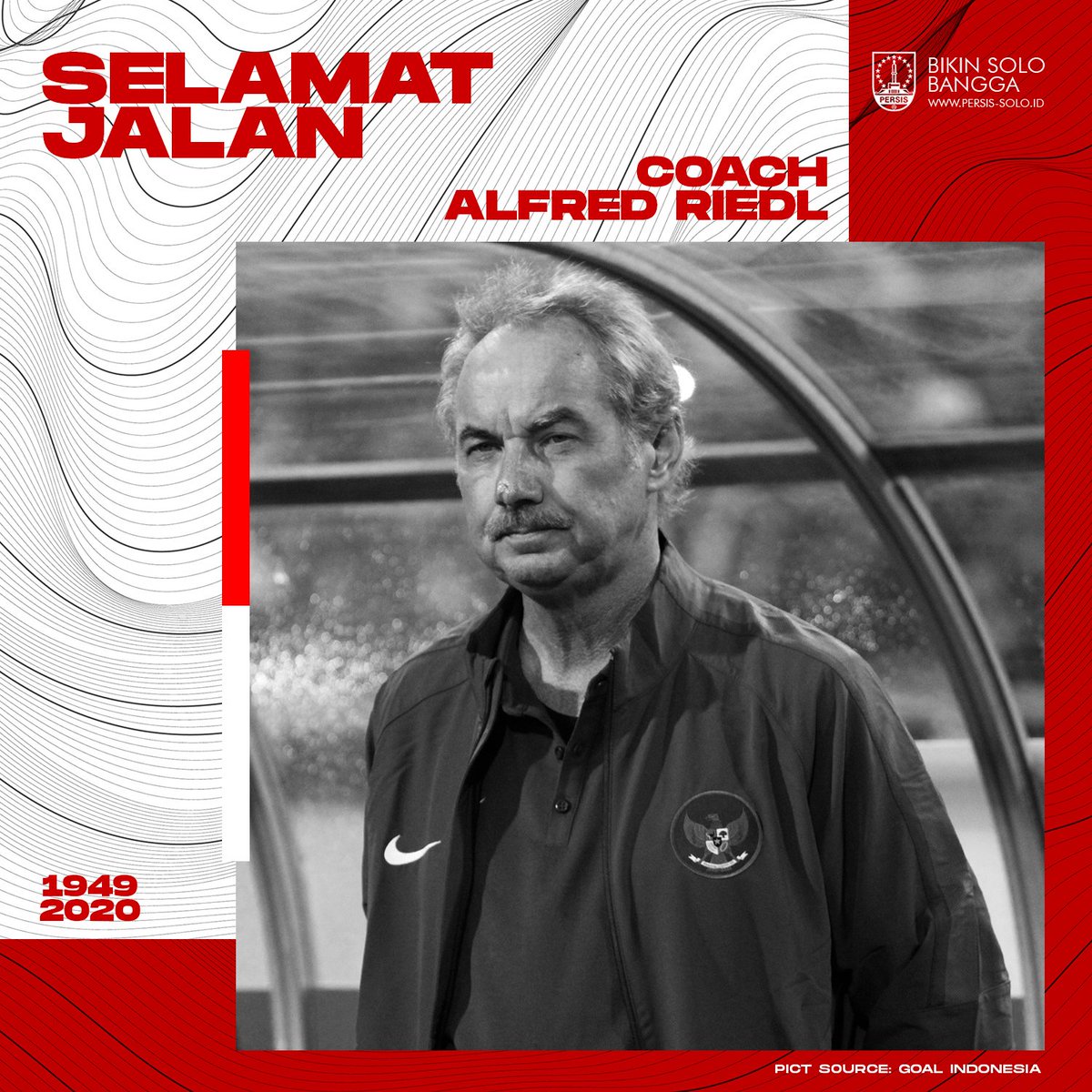 persisofficial's tweet image. Seluruh keluarga besar PERSIS SOLO turut berduka cita atas meninggalnya Coach Alfred Riedl.
Selamat jalan, Coach!
Rest in Peace. 💐

#PERSISSOLO 
#LaskarSambernyawa 
#RIPCoachRiedl