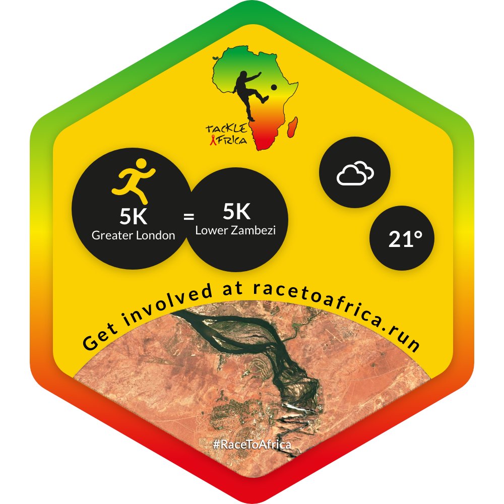A hard earned badge by a runner in London, taking part in <a href="/TackleAfrica/">TackleAfrica</a>'s #racetoafrica built on our STAY platform.

Incorporating photography by Sentinel-2's multi-spectral imaging instrument, that delivers high-resolution optical images with a 10 metre spatial resolution 🚀🛰️🧑‍🚀