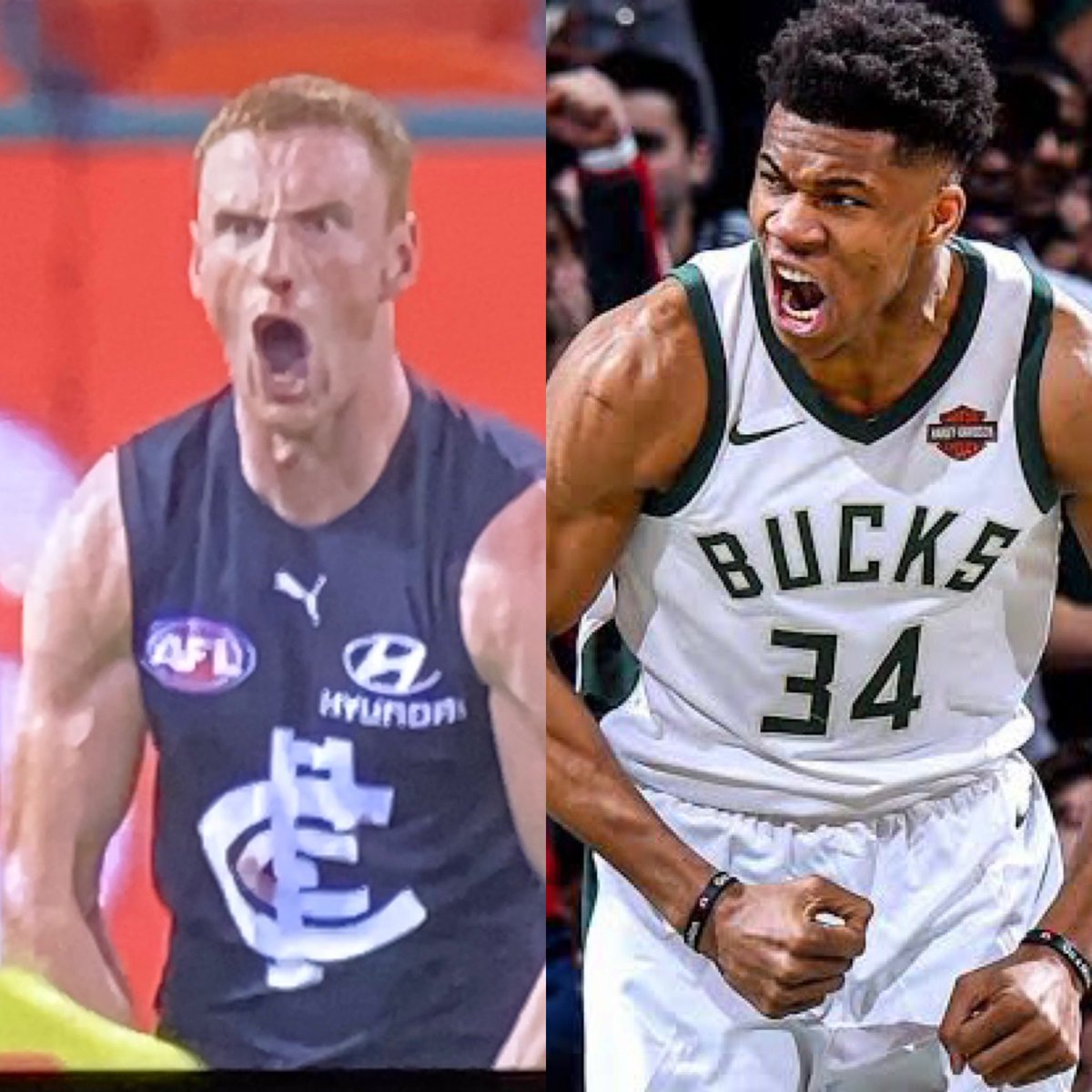 Prezishere's tweet photo. @FOXFOOTY Cottrell  channeling the Greek Freak!! https://t.co/O3Ealh3h0w