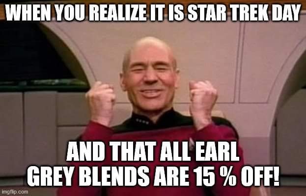 ThesaurusTea's tweet photo. Happy Star Trek day! To honor the 54th anniversary of the 1st airing, all of our Earl Grey blends are 15% off.
#tea #earlgrey #startekmemes #picard #startrekunitedgives #teadiscount #geekytea #nerdytea #communitea #blendedwithdaintyclaws #steepedinfandom https://t.co/ekbzoFDW2v