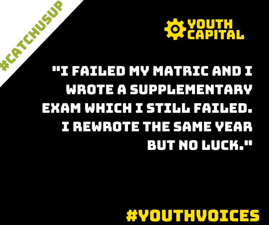 YouthCapitalSA's tweet photo. Failure should not lead to young people leaving school and not completing their qualification. What kind of support do we need to be re-engaged if we have left school?
#catchusup #shiftgears #youthvoices https://t.co/moYqXsu04m