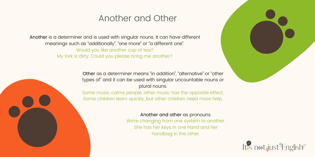 ItsnotjustEngl1's tweet photo. Hi Mates, 
Today, we are going to review another and other.
.
.
.
.
.
#itsnotjustenglish 
#englishresources
#learnenglishonline 
#englishmadrid
#rivasvaciamadrid 
#sharemynotes
#newwebsite
#speakenglish https://t.co/cHXe6R2v64