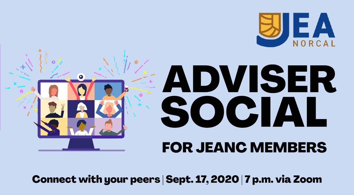 Advisers, join us Sept. 17 for our next JEANC social. We'll be celebrating Constitution Day, swapping stories about the fall semester so far, offering resources/support and more! Sign up here to receive a Zoom link by email: docs.google.com/forms/d/e/1FAI…