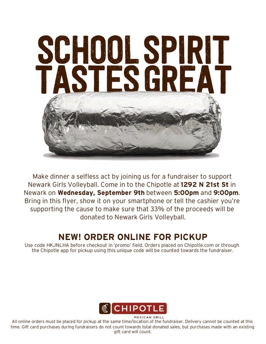 Support our <a href="/Newark_VB/">Newark Volleyball</a> team while you eat tomorrow!