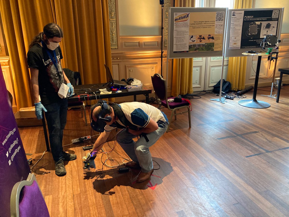 Grasping a virtual apple at the demo session of #eurohaptics2020