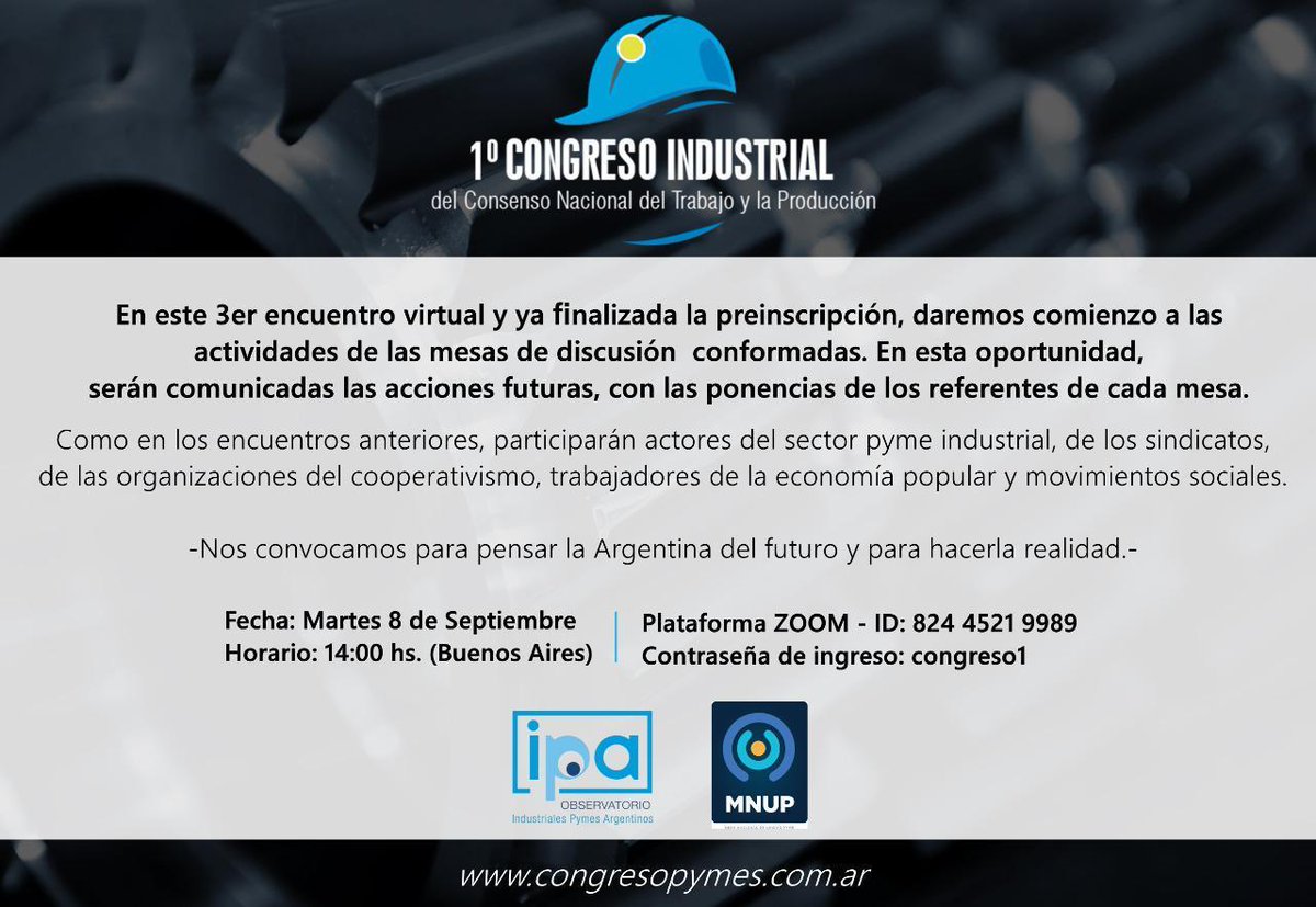 waltercorreaok's tweet photo. [AHORA]
Estoy participando en el 1° Congreso Industrial del Consenso Nacional del Trabajo y la Producción.

#PrimerCongresoIndustrial 
#IPA
#MNUP https://t.co/hRdzDRK6gg https://t.co/3lYIivMkx2