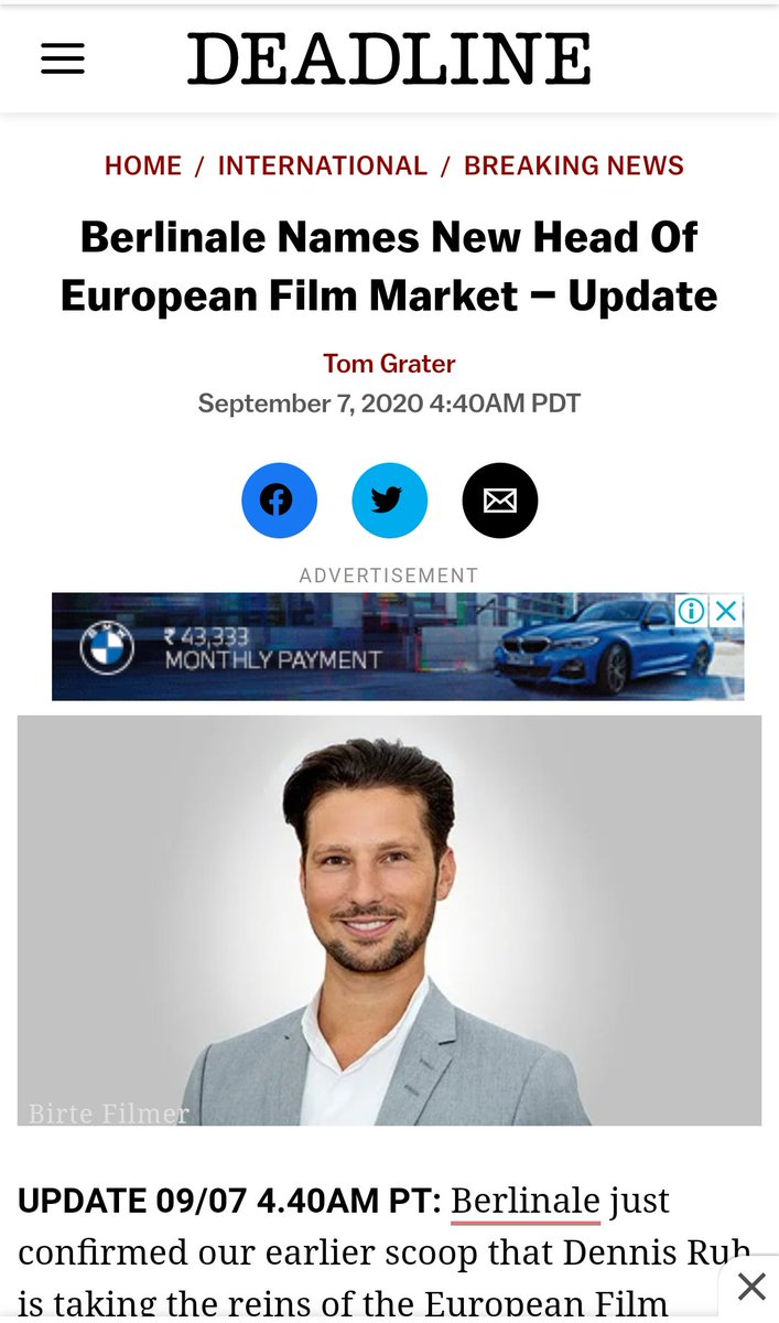bombayberlin's tweet photo. Congratulation to #DennisRuh, for his new role as the director of European Film Market! Looking forward to see the progression of the market under his leadership.

https://t.co/BorVIww8xT

#EuropeanFilmMarket @berlinale @germanfilms @DEADLINE https://t.co/R7qO8xpdXn