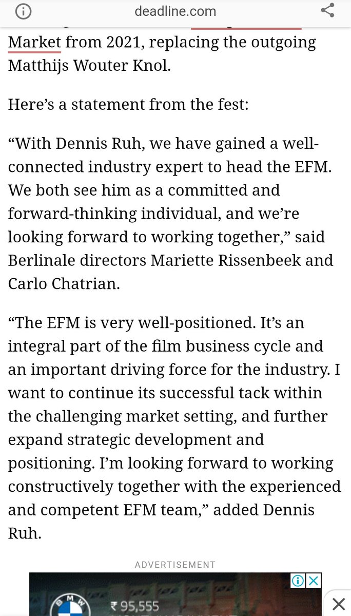 bombayberlin's tweet photo. Congratulation to #DennisRuh, for his new role as the director of European Film Market! Looking forward to see the progression of the market under his leadership.

https://t.co/BorVIww8xT

#EuropeanFilmMarket @berlinale @germanfilms @DEADLINE https://t.co/R7qO8xpdXn