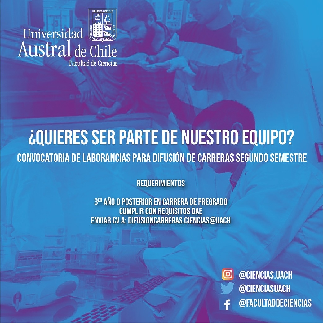fac_uach's tweet photo. HOLA A TOD@S
La oficina coordinadora de difusion de carreras de nuestra facultad, hace un llamado para formar un equipo de difusion, con 2 est/carrera:
#BiMa #Bioq #Geol #Geog #LiCi #QFar
comunicarse a: difusioncarreras.ciencias@uach.cl
Postula hasta el 30/09
@UAustraldeChile https://t.co/Z1MR3HFlqT