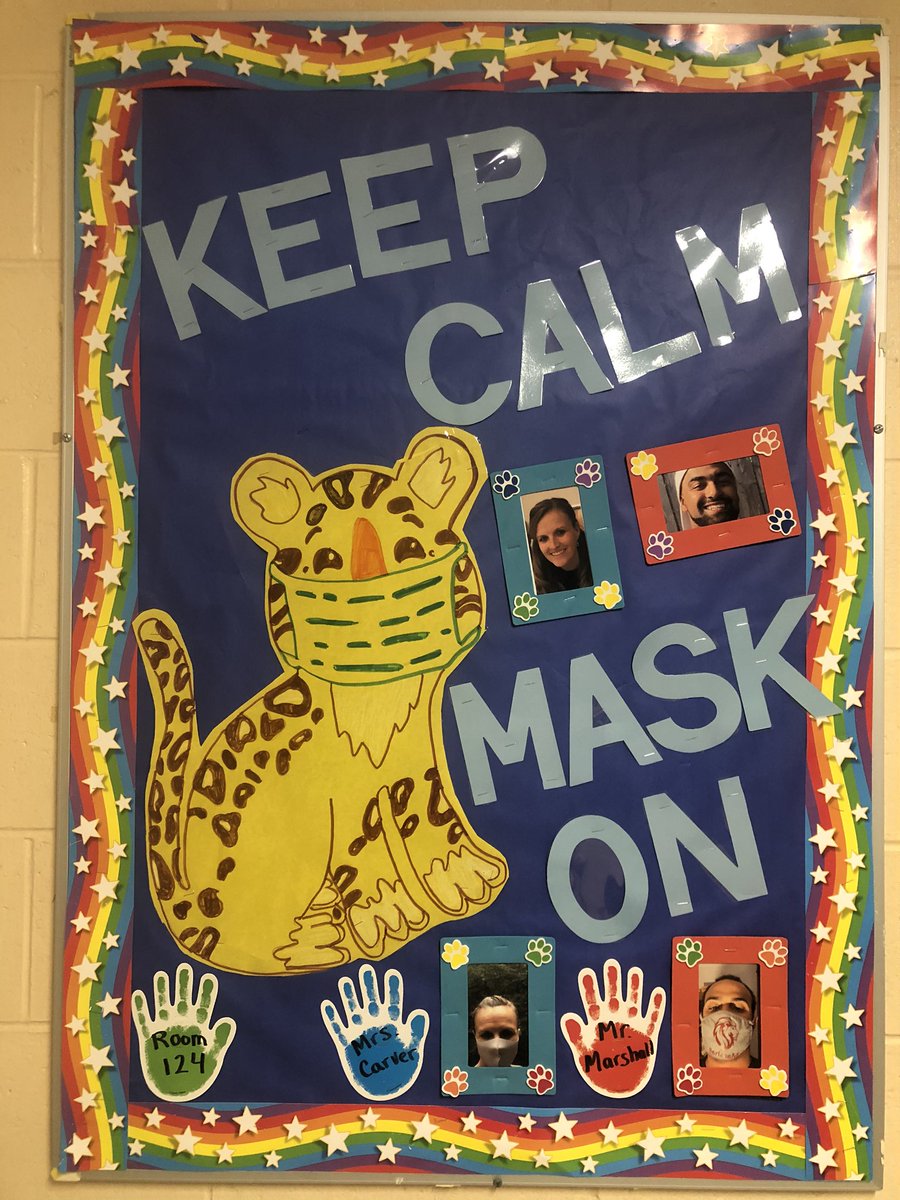 teachercarver's tweet photo. In room 124 we’re ready 🐾 for our students #keepcalmmaskon #forourkids @EastStSchool @LudlowPublicSch https://t.co/8oeUUmSoFF