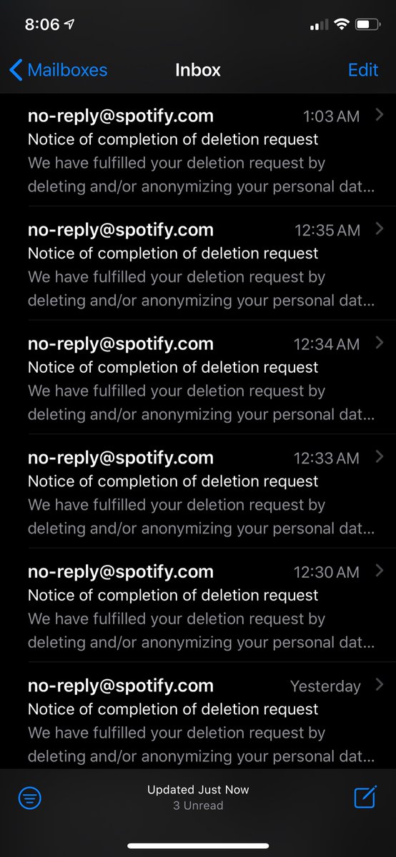 bornedoc's tweet photo. Hey @Spotify, something is broken. After I deleted my account it keeps sending me emails. I’ve been getting these all week. https://t.co/6HwPPlylkl