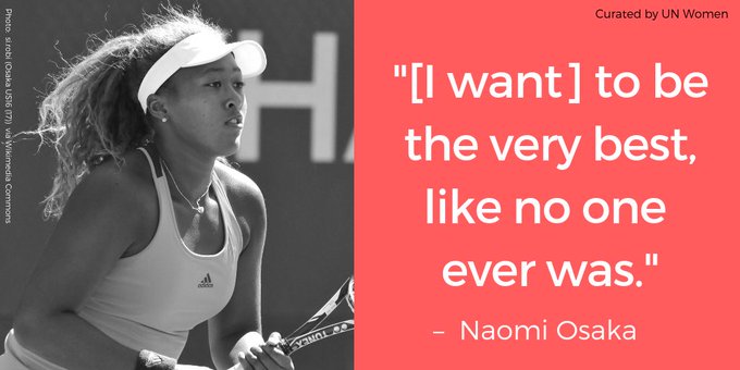 UN_Women's tweet photo. Let's show our support for #WomenInSport like 
@naomiosaka who challenge stereotypes.

They are inspiring role models for girls everywhere with their determination and courage. #USOpen https://t.co/SVbM2VohHS