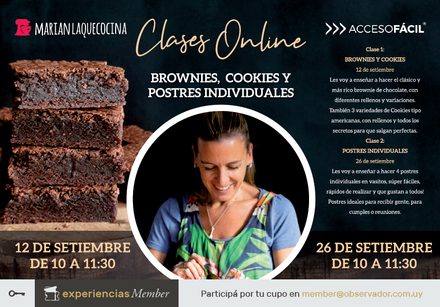 EOMember's tweet photo. Brownies, cookies y postres individuales. Clases online con Marian la que cocina. 

🗓️ Sábados 12 y 26 de setiembre de 10 a 11:30 por Zoom

Si sos suscriptor Member Pro o Full, participá por tu cupo aquí 👉 https://t.co/NP9ycrxTlF https://t.co/2zIEHuxNBM