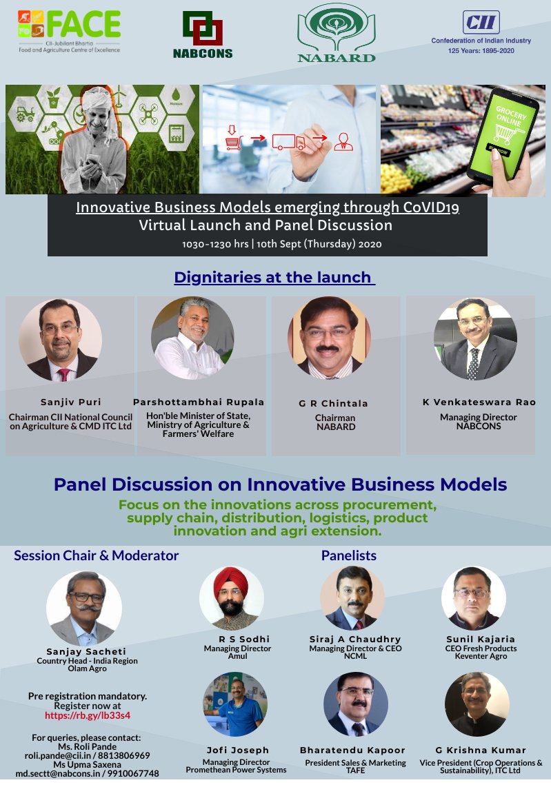 cii_face's tweet photo. Join us for the Virtual Roundtable to Launch CII-#NABCONS Compendium on Innovative Business Models emerging through COVID19 on September 10, 2020. Limited seats Register: https://t.co/Ht8MN0soIJ
#Compendiumlaunch #policy #businessmodels #resilience @Olam @MahindraRise @Amul_Coop https://t.co/rpdxs35YYx