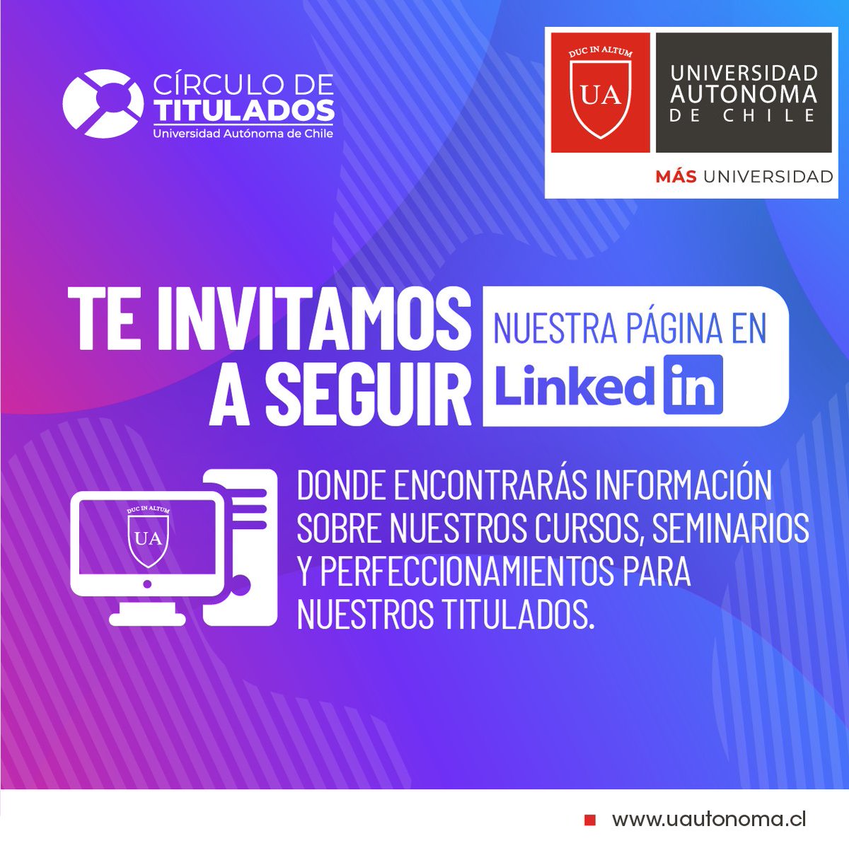 autonomadechile's tweet photo. 🔹Sigue a nuestro Círculo de @TituladosUA en Linkedin y conoce todos sus beneficios, ofertas laborales y actividades📌  https://t.co/T2MOy8gIsL https://t.co/clHy62Q0TZ