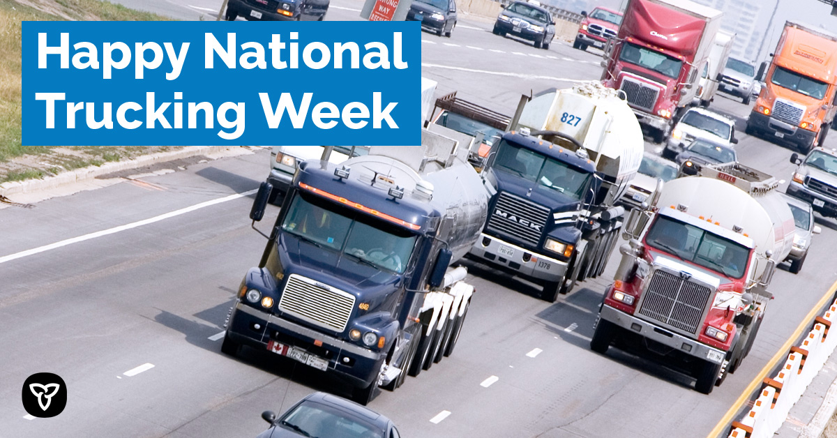 ONtransport's tweet photo. #DYK Every year, $1.24 trillion worth of goods are moved by truck on Ontario’s roads? That’s a lot of goods!
Ontario is helping commercial carriers save time, money and fuel with pre-clearance technology: https://t.co/PjeVxjqHS7 
#NationalTruckingWeek https://t.co/LL9HDg6tws