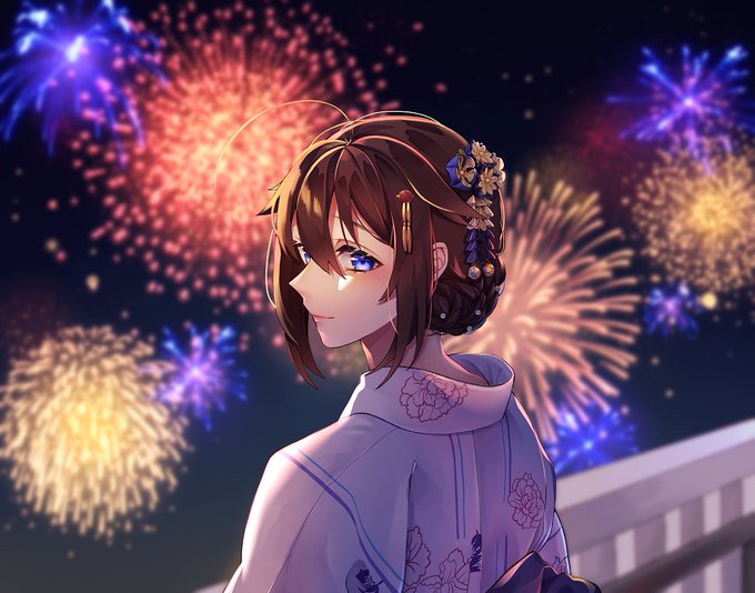 「aerial fireworks ahoge」 illustration images(Latest)