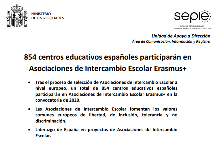 sepiegob's tweet photo. 🔝 854 centros educativos españoles participarán en
Asociaciones de Intercambio Escolar #ErasmusPlus.
🇪🇺 Las Asociaciones de Intercambio Escolar fomentan los valores comunes europeos de libertad, de inclusión, tolerancia y no discriminación.
🗒️ 👉https://t.co/jA4pLQ2oao https://t.co/40h5hK03i9