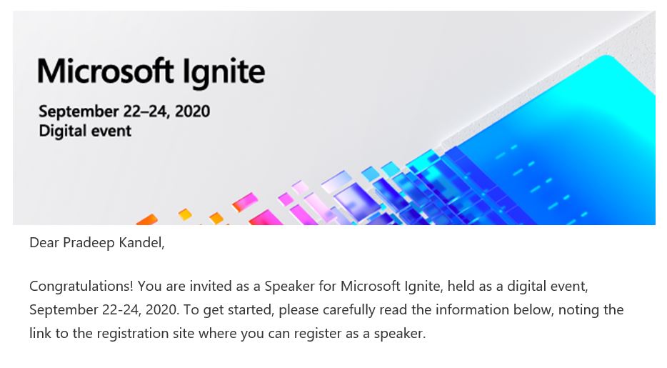 PradeepKandel's tweet image. So excited to be speaking at #MSIgnite this year. I will have 2 different sessions- one in #Azure Table Talk and the next around #CoE with #MSLearn alongside other experts. So cool to be selected! More details to follow soon! Register at myignite.microsoft.com/home/?WT.mc_id… #MVPBuzz #MCTBuzz
