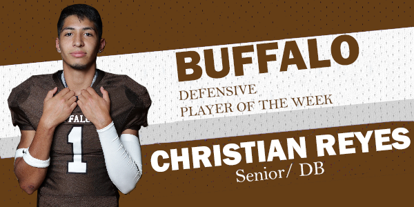 Congratulations to @1Reyes_C for being named Defensive Player of the Week for Week 1. Christian had 11 tackles and an INT from his Free Safety position.