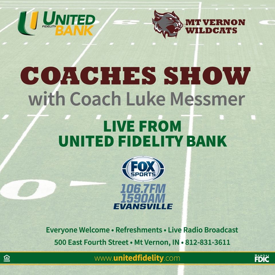 The Locker Room returns on Fox Sports Radio AM 1590 from United Fidelity Bank in Mt. Vernon at 6:30pm TONIGHT. Join Chris Cooke, Allen Buck, and Mt. Vernon Football Head Coach Luke Messmer. Listen online via network1sports.com/station/wrcy. <a href="/MVHS_Athletes/">MVHS Athletes</a> <a href="/MVHSWildcatFB/">Mt. Vernon Wildcat Football</a> <a href="/WildcatsOfMV/">Mt. Vernon Wildcats</a>