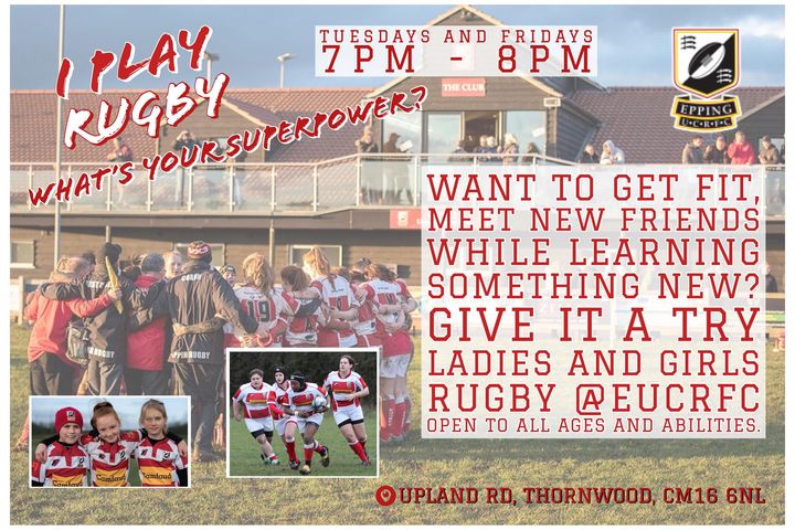 ActiveEssex's tweet photo. Women &amp; Girls Rugby is becoming the fastest-growing team sport in the country and it's for everyone to play and enjoy.

At @EppingUCRFC they welcome all to come and join in from ages 13 + on Tuesday and Wednesdays from 7pm. 
Go and #GiveItATry

@eppingforestdc https://t.co/43NP8kKIDo