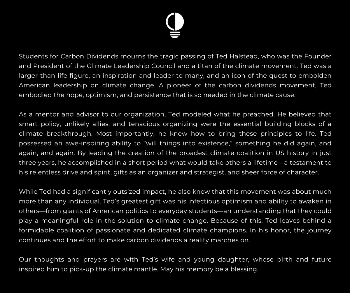 S4CD_Official's tweet photo. Statement on the passing of @TedHalstead. https://t.co/9wnXpSkmDt