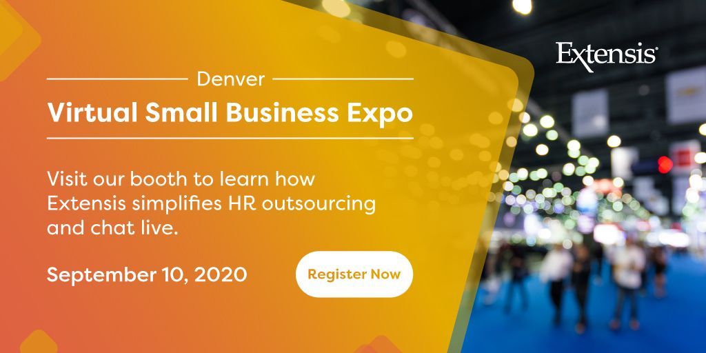 ExtensisHR's tweet photo. #Extensis will be exhibiting at the Virtual Small Business Expo in Denver on Thursday. Visit our booth to learn more about our #HR solutions including #HRO & #PEO and automatically enter to win a $100 Amazon gift card! Registration is free at
https://t.co/e5nWgkH5ts. https://t.co/eErdkvZq3M