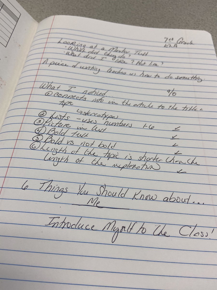 Ross Curriculum and Instruction/Becky Tompkins (@rossramslearn) on Twitter photo The first day in Mrs. Schroeder’s 7th grade ELA classroom starts in the ideal way: with writing! Mentor texts, “What I notice...”, and introducing ourselves through 6 Things You Should Know about Me. Writing creates community! <a href="/kagschroeder/">Kaitlyn Schroeder</a> <a href="/owpmu/">Ohio Writing Project</a> <a href="/BethRimer/">Beth Rimer</a> The first day in Mrs. Schroeder’s 7th grade ELA classroom starts in the ideal way: with writing! Mentor texts, “What I notice...”, and introducing ourselves through 6 Things You Should Know about Me. Writing creates community! <a href="/kagschroeder/">Kaitlyn Schroeder</a> <a href="/owpmu/">Ohio Writing Project</a> <a href="/BethRimer/">Beth Rimer</a>