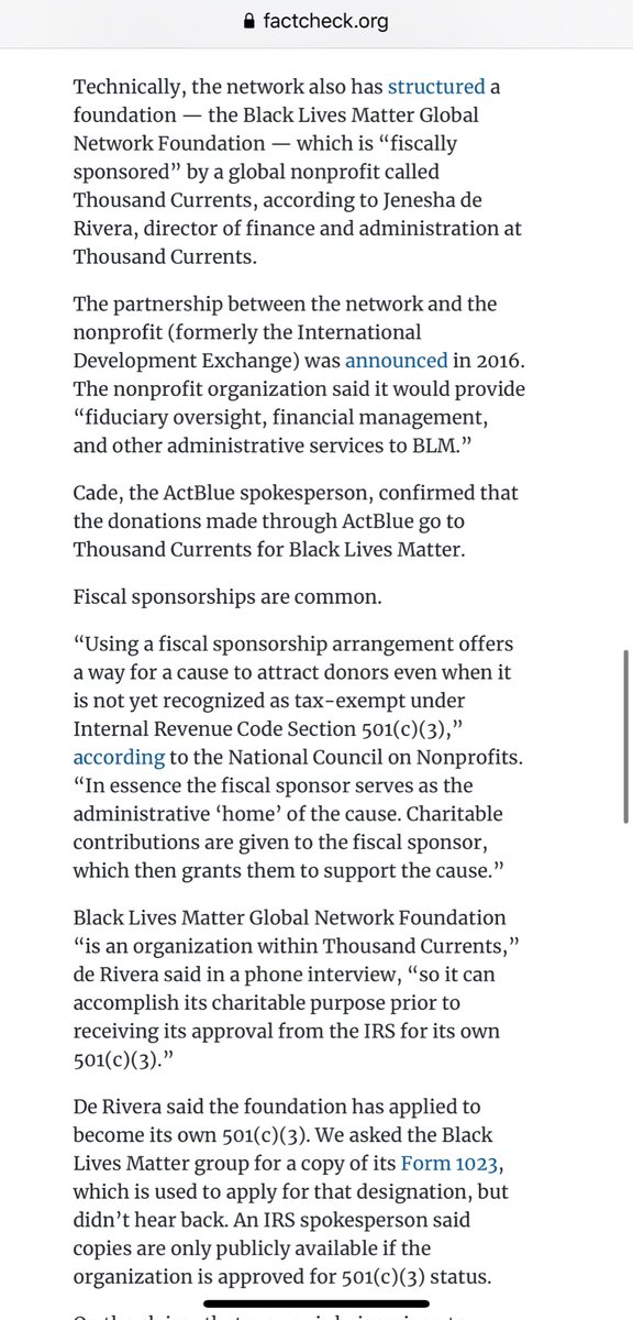 Here is more info from FactCheckThousand Currents reported in the audit that they held $3.4M in net assets It should be noted that the audit link posted by FactCheck, goes only to Thousand Currents home page.  https://www.factcheck.org/2020/06/donations-to-black-lives-matter-group-dont-go-to-dnc/