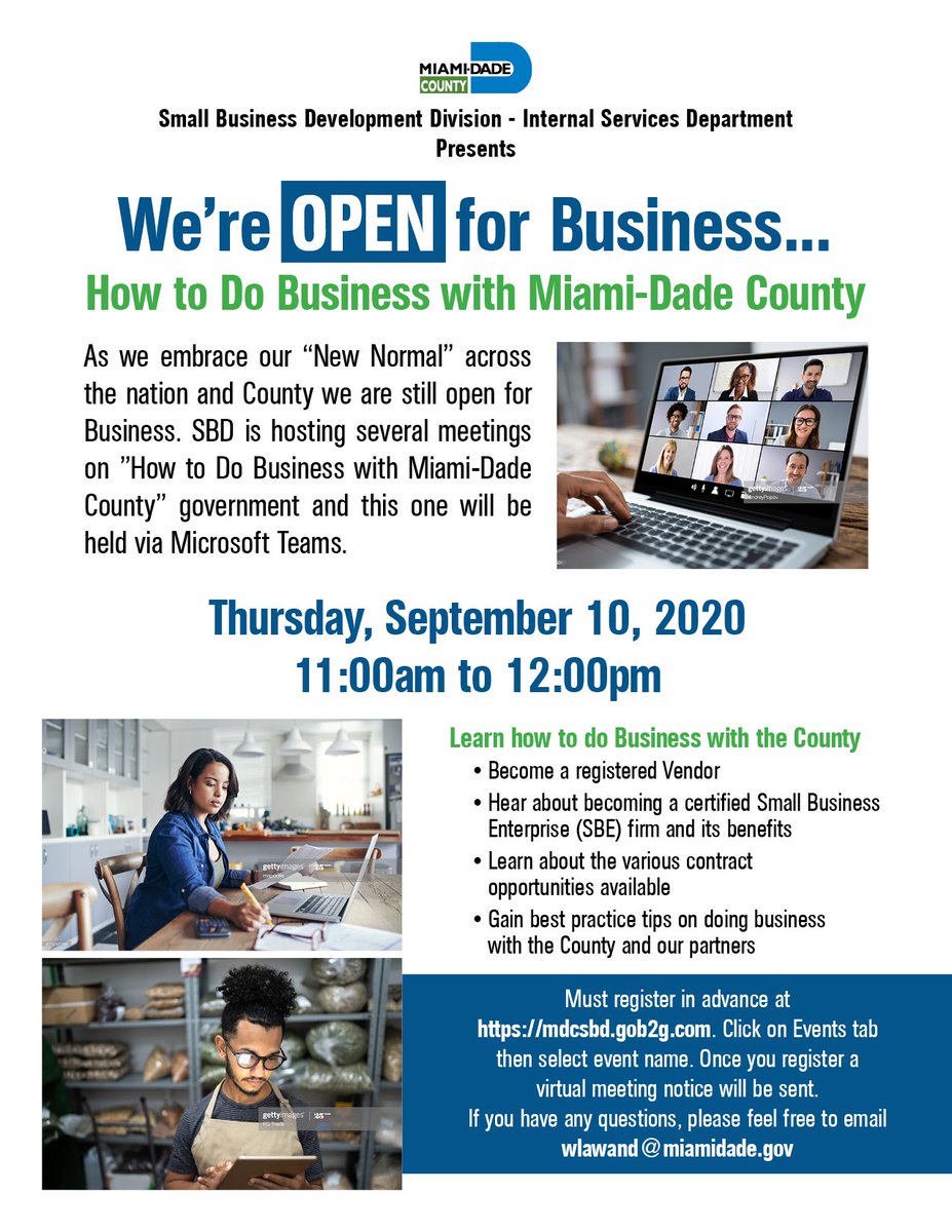 AudreyMEdmonson's tweet photo. Tune in virtually this Thursday to learn more about how to do business with @MiamiDadeCounty #SmallBusinessMiami https://t.co/aF1cNyY1uc