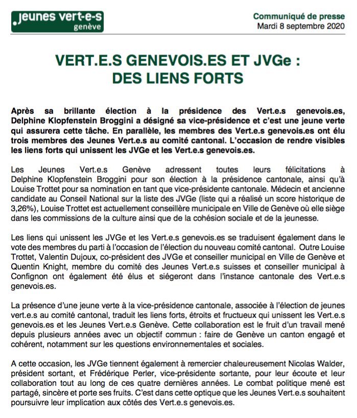 JVertEs_Ge's tweet photo. 📢‼️ Communiqué de presse - @JVertEs_Ge et @vertsgenevois : des liens forts. https://t.co/Lca2sLoJDQ
