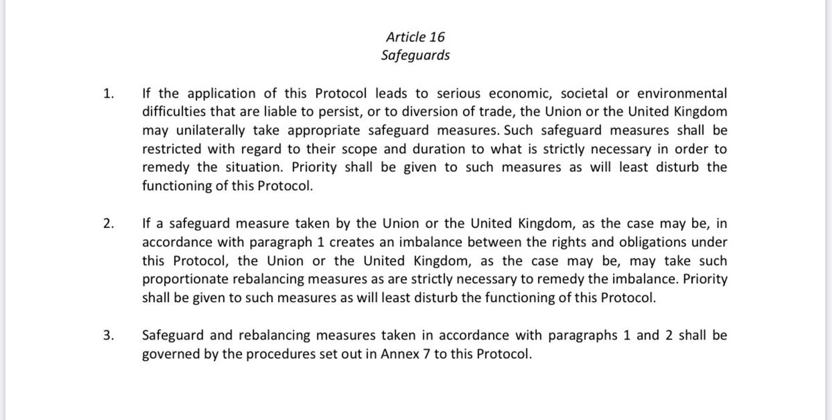 There’s also Article 16 of the  #NorthernIreland Protocol that would give the government grounds to act if it would lead to “serious economic, societal or environmental difficulties that are liable to persist” /4 #Brexit