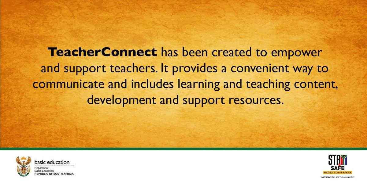 DBE_SA's tweet photo. #TeacherConnect has been created to empower and support teachers. It provides a convenient way to communicate and includes learning & teaching content, as well as development & support resources.
Watch the launch here: https://t.co/T3Da2qUpjk
#BackToSchoolSA #HealthCheck https://t.co/zkp4ibnQHL