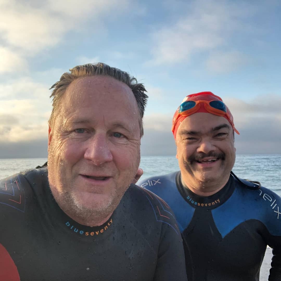 dwarfparatri's tweet photo. In a typical year, today would be the first day of classes at @pingreeschool but we all know that's not the case. So instead, I got up early for an ocean swim with my friend, and #PingreeSchool parent Bill G. Saw our first #SHARK 🦈 😮 #BetheHammer #PingreeTogether https://t.co/dqQzBhSaAs