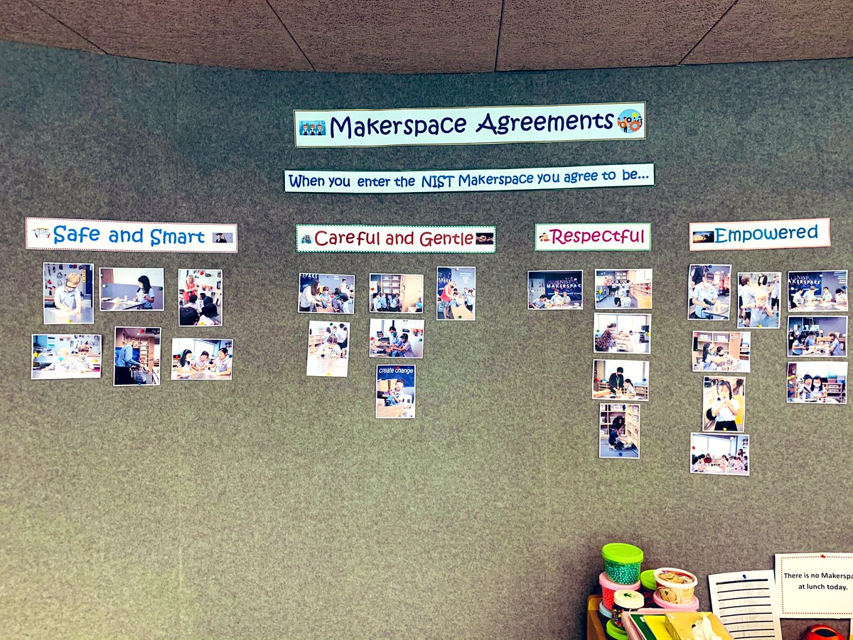 B_Sheridan's tweet photo. Our Makerspace assistant came up with the brilliant idea of creating visual representations of our Makerspace safety agreements. She has beautiful pictures of students modeling safe, responsible, & respectful behaviors! #NISTis #makered #isedcoach #edtech #exchat https://t.co/6X3w3bmQ1C