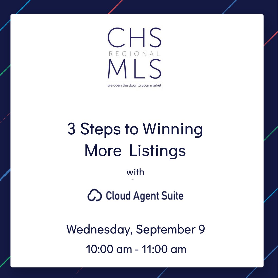 CHS_MLS's tweet photo. Don't miss this opportunity!! Join a Cloud Agent Suite expert via webinar tomorrow, September 9 to learn how to win more listings using these free Cloud products - CMA, Streams, and MLX.

Register for the webinar training today
https://t.co/befjzyTFG1 https://t.co/BGNrdn8dxx