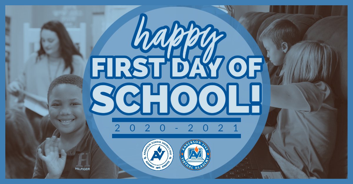 AndersonFive's tweet photo. Attitude is everything. Let's speak it into existence and make 2020-2021 one of our greatest school years yet. From @a5virtual, to our 23 in-person school sites...we're cheering you on.
WELCOME BACK! 🥳💙
#firstdayofschool #restarta5 #committedtoexcellence #makingithappensc https://t.co/yndPNhCwd6