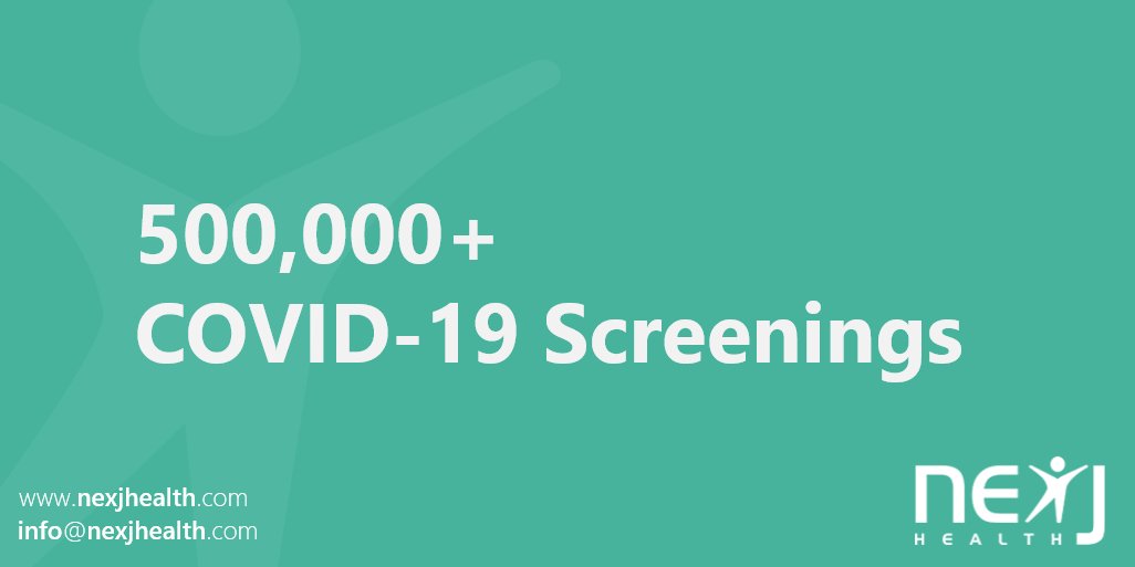 NexJHealth's tweet photo. NexJ Health is pleased to announce that we have completed over 500,000 #COVID19 Screenings across more than 70 locations as part of our efforts to contain the spread of the virus and keep essential employees on the job! 🎊 https://t.co/zKCnghPJ0p