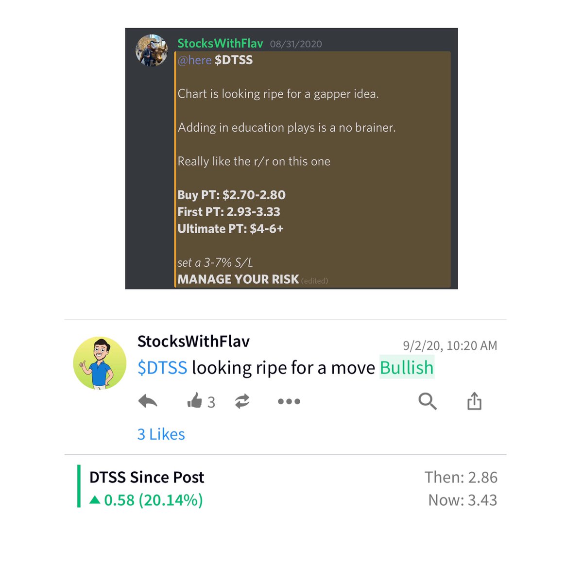 thevtgroup's tweet photo. On 08/31 our team issued a BUY on $DTSS

Up and over 20%+ since our initial alert.

#vtgroup https://t.co/dTgWlVtJ8L