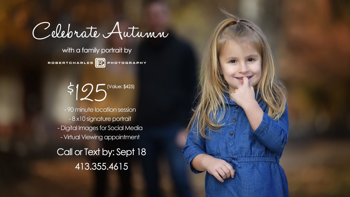 RobertCharlesMA's tweet photo. 🍁 CELEBRATE AUTUMN 🍁 Let THIS year be the year you celebrate your family &amp; make some beautiful, lasting memories! 📸

📲 Call or Text: 413.355.4615
➡️ https://t.co/fBxVBnfe0M

#celebrateautumn #fallisintheair #memories #familyportraits https://t.co/eqpDYmAb9O