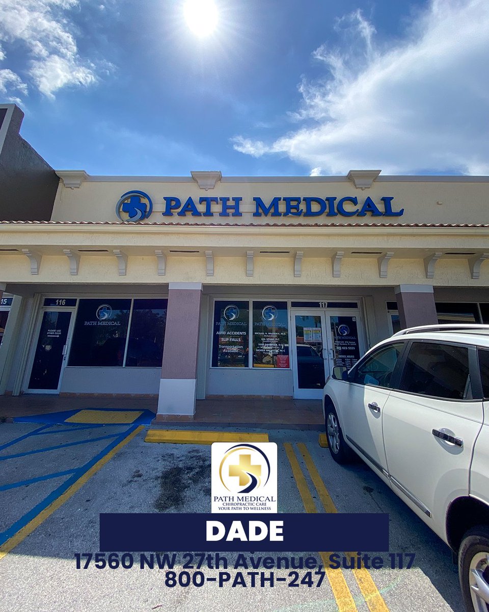 PathMedical's tweet photo. This is our Dade location. It’s located at 17560 NW 27th Avenue, Suite 117 in #MiamiGardens.
Come visit one of our many locations across South Florida, Orlando and Tampa today and let us guide you down the PATH to Wellness.
#pathmedical #chiropractor #411pain https://t.co/DubqwPjfjI