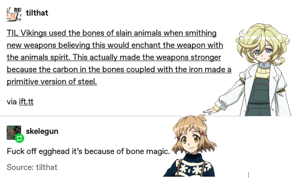 hibiki wouldnt talk to elfnein like that but she would believe in bone magic