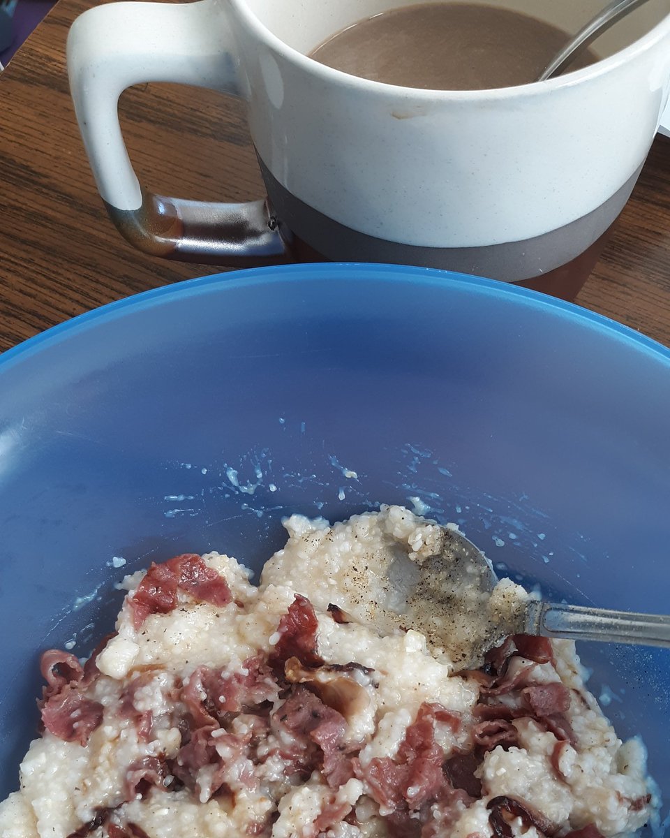 animejunki71's tweet photo. #Tuesday #morning #breakfast grits with triple #cheddar cheese sautéed #redonions and #pastrami It may look like a mess but it was #delicious with my #coffee #BackintheTrenches #backtowork #yummy https://t.co/yRTOkpRW6z