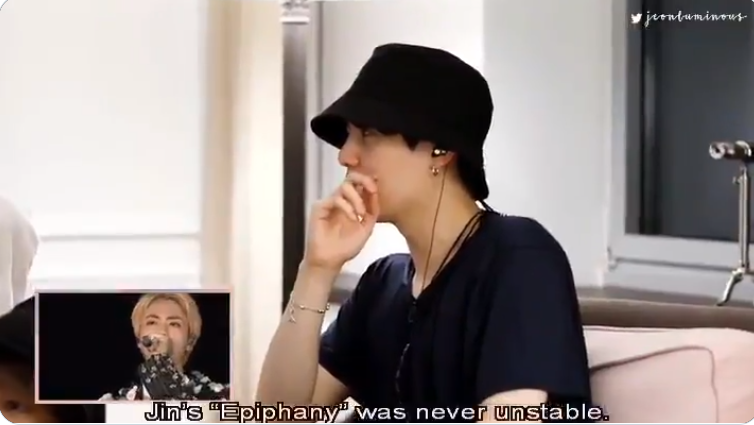 Yoongi pointing out how Jin's Epiphany was never unstable in concerts. Not only is he a versatile and emotional singer in studio recordings but also impeccable live.