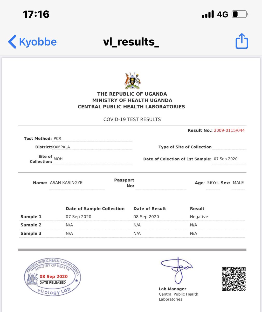 AKasingye's tweet photo. GOOD NEW. I AM #COVID19 NEGATIVE🙏🏾. https://t.co/ffixcG8iS0