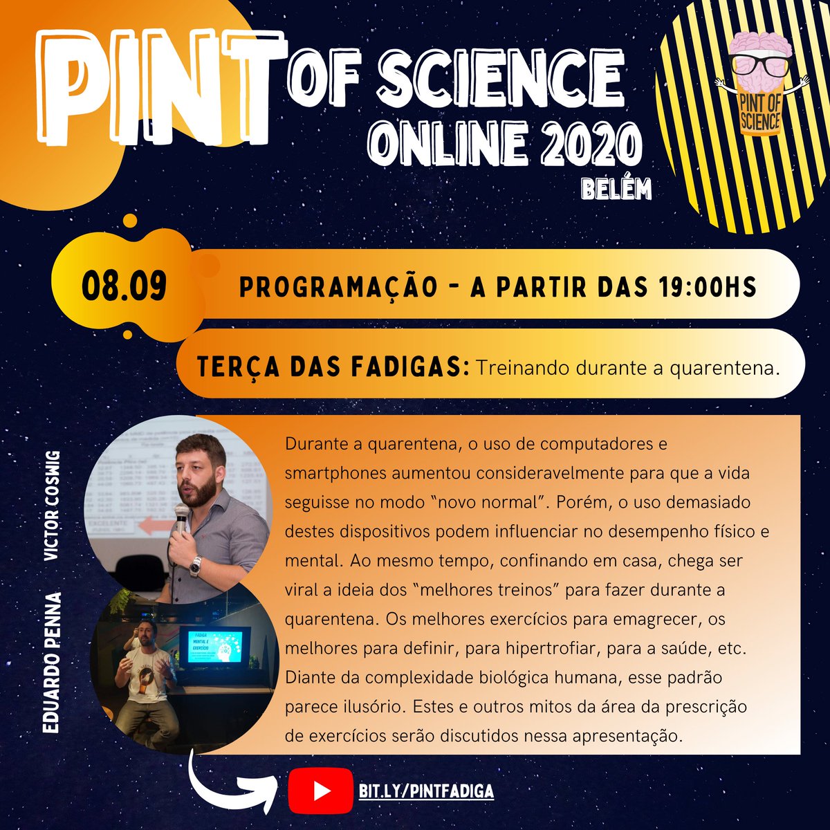 JessicaLig's tweet photo. Hoje começa a versão online do Pint of Science. A ciência brasileira sendo apresentada por todo o país. Em belém, hoje, tentaremos responder o porquê de estarmos tão cansados em reuniões online. 
 conseguiremos?
#InvestimentoOuMorte
#PintOfScienceBR
@tantotupiassu https://t.co/daVhzvRia7
