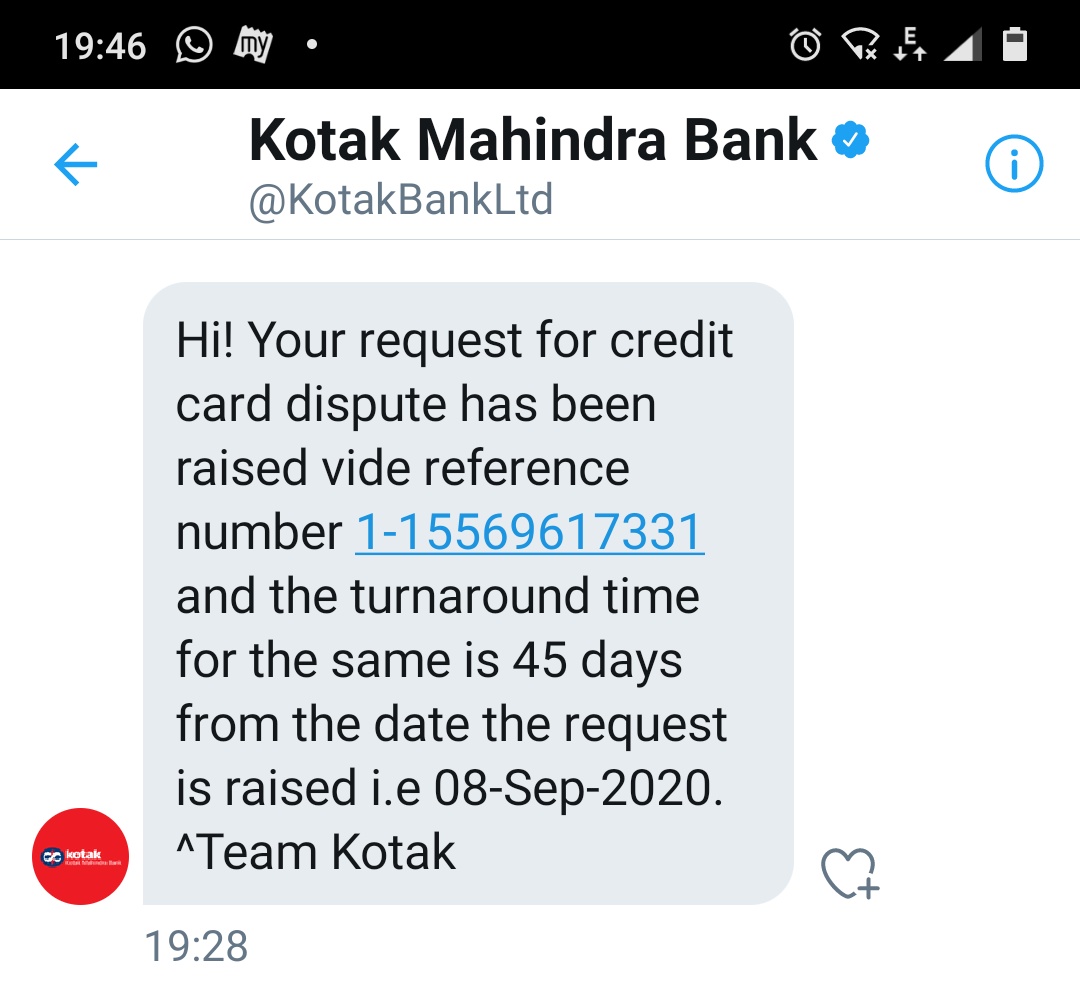 AvinashaSharma's tweet image. @KotakBankLtd @KotakCares  please let me know when will I receive the corrected new bill. I will go to customer court but won't pay any interest for any incomplete/partial payment made without the card charges. Also of two msgs I received which is true? 35days or 45? #LazySupport