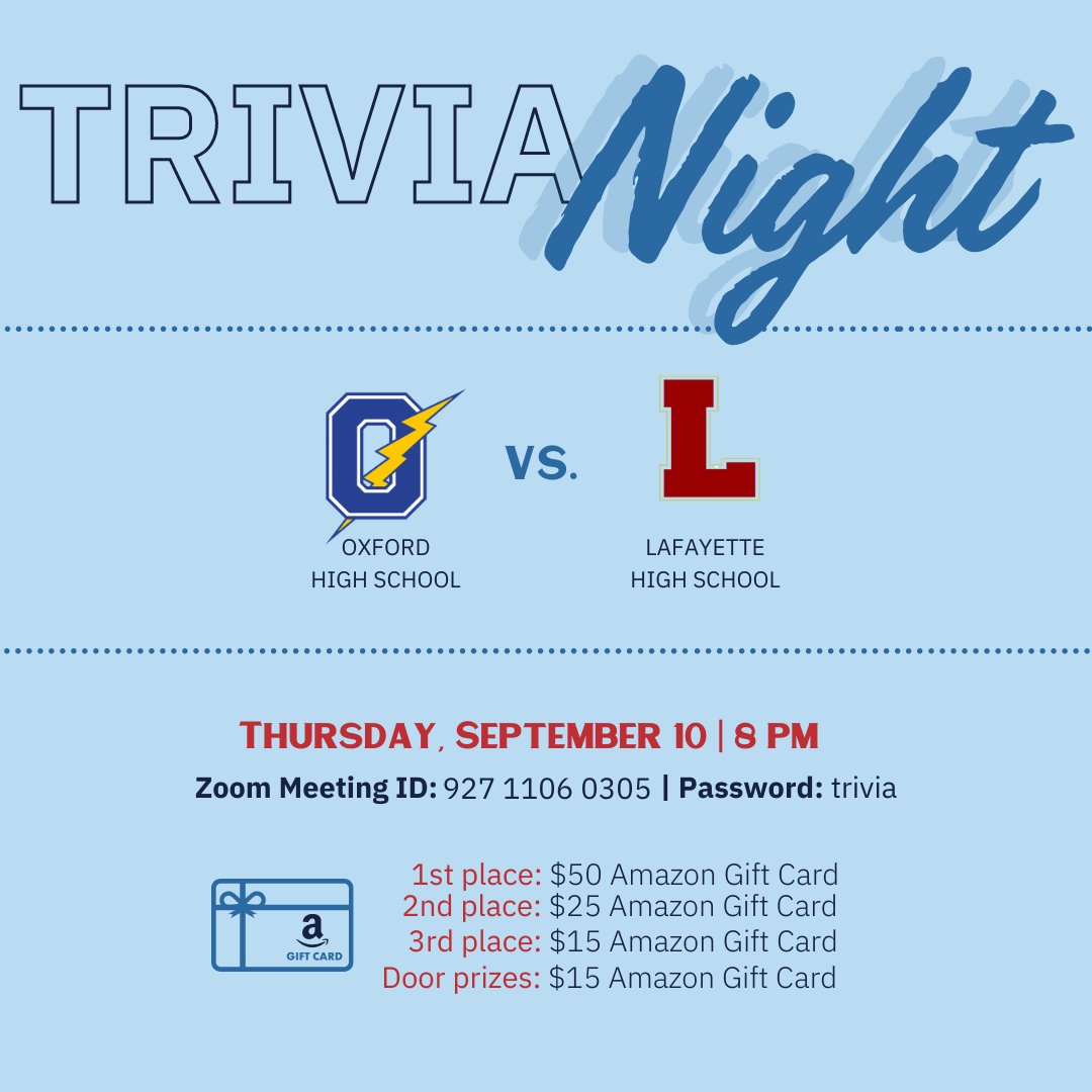 This Thursday night, join us for some Ole Miss/Lafayette County trivia! Prizes for 1st-3rd places!