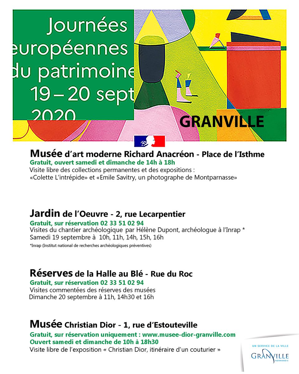 [Journées Européennes du Patrimoine à Granville]
Voici le programme des musées de Granville. A très vite